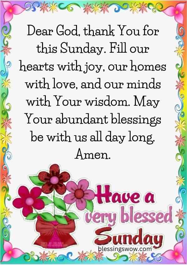 powerful Sunday prayer with colorful floral border and heartfelt blessings.