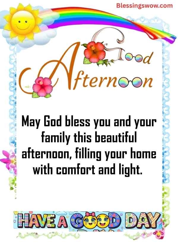 Happy Sunday afternoon blessing with rainbow and flowers