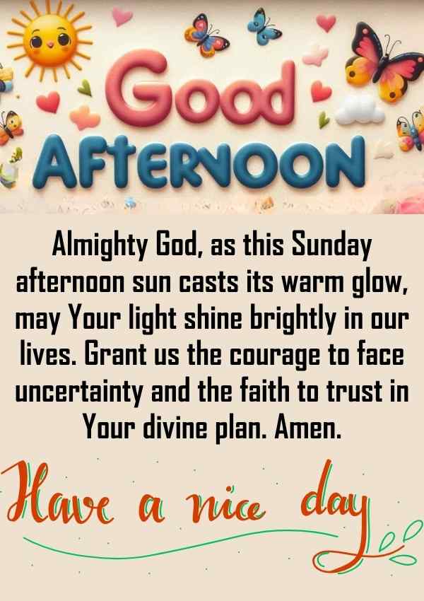 Good afternoon Sunday prayer image with sun and butterflies