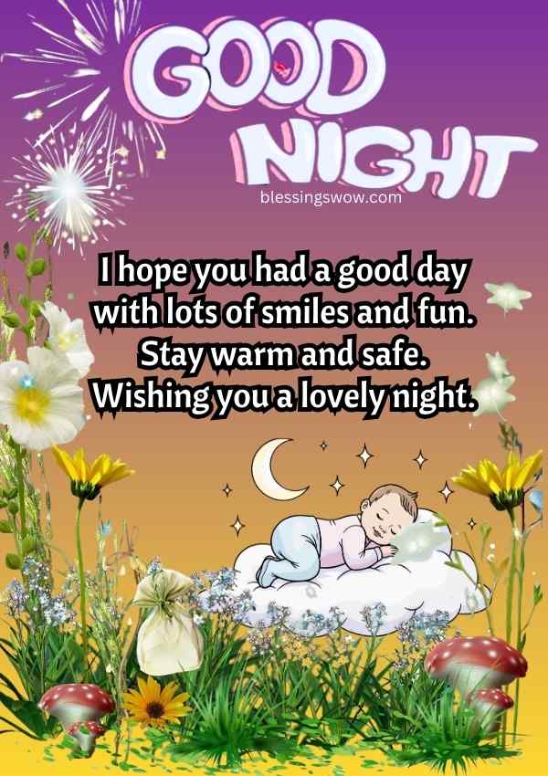 Inspirational Good Night image with flowers background