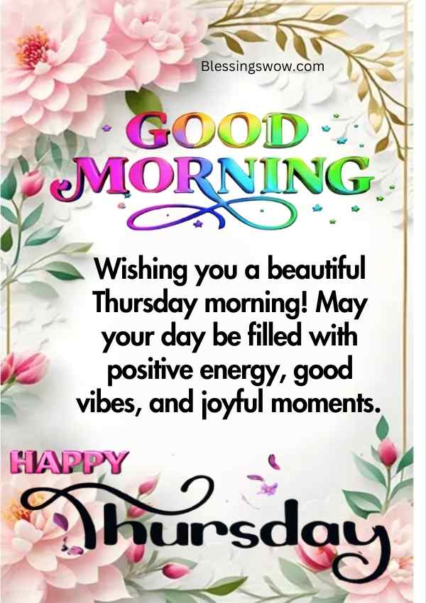 Positive Thursday morning greeting with floral background