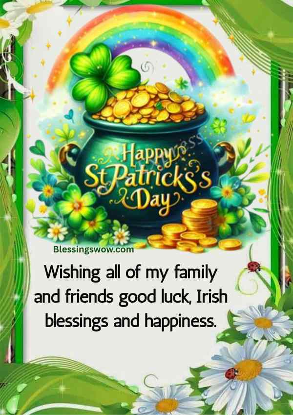 St. Patrick’s Day wish card with rainbow and pot of gold